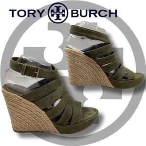 Sz9 Tory Burch Olive Green "Bailey" Strappy Wedge Esperalles Shoes W COA